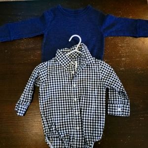 CATERS Long sleeve Onesie  button up and Navy long sleeve shirt. Size 12m